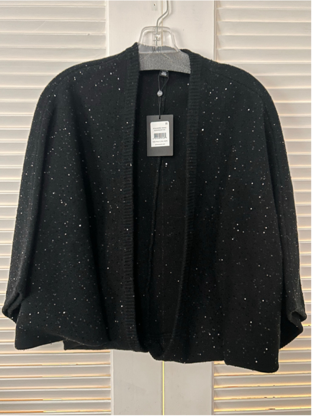 Echo Black Sequin Open Front Wool Blend Sweater Jacket L/XL NWT